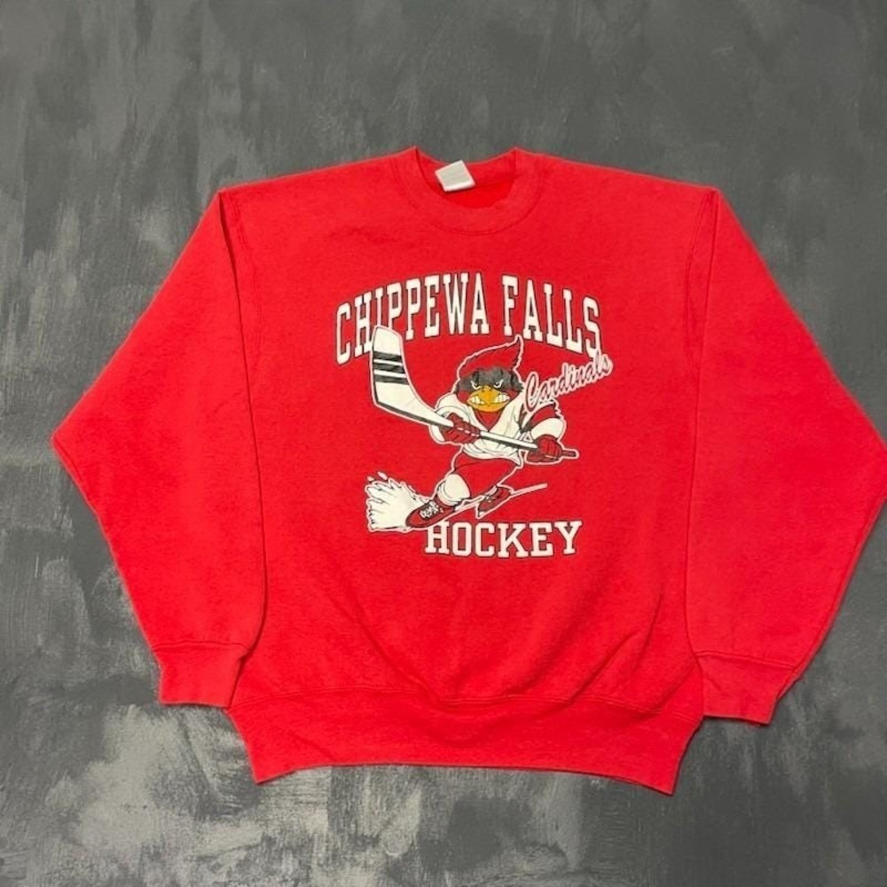 Vintage Chippewa Falls Hockey Sweatshirt Men Large Red 1990s Fruit of the Loom